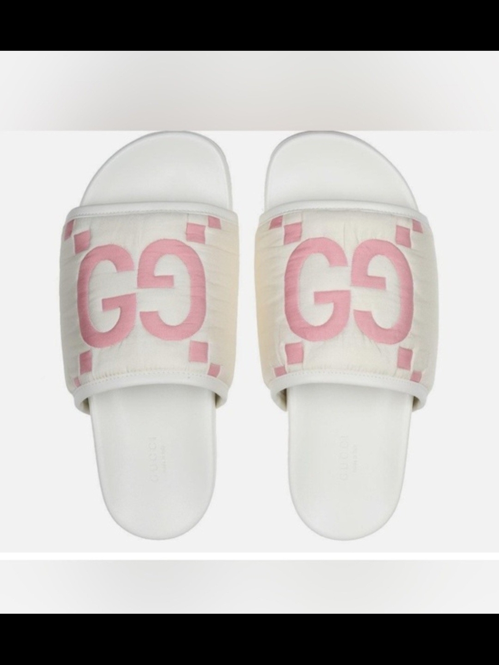 Gucci White Slides with Pink GG Logo